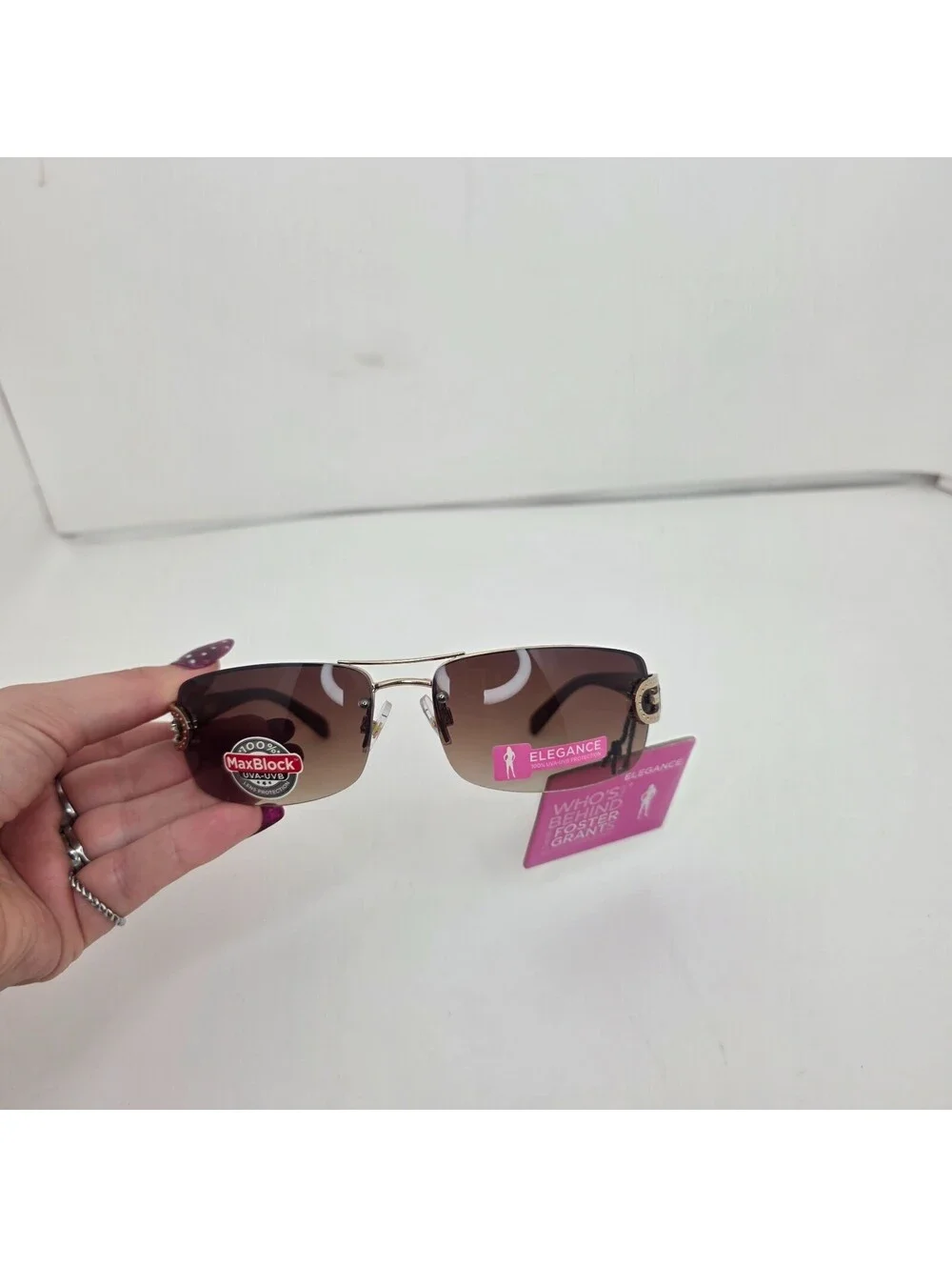 Y2K Sunglasses Foster Grant Elegance Rimless Brown Gradient Tint 2000s Deadstock